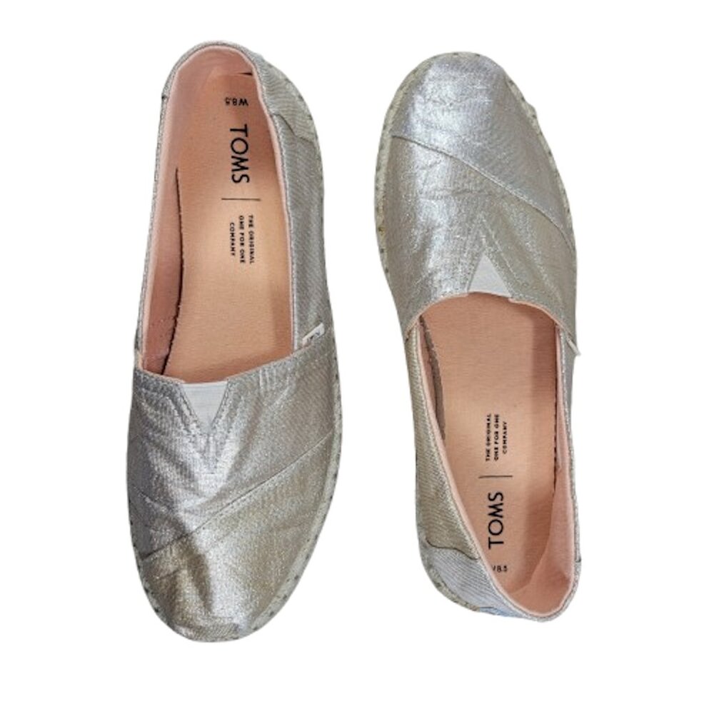 TOMS Gold Metallic Rope Trim Slip‑On Shoes – Lightweight Summer – Women’s 8.5 M
